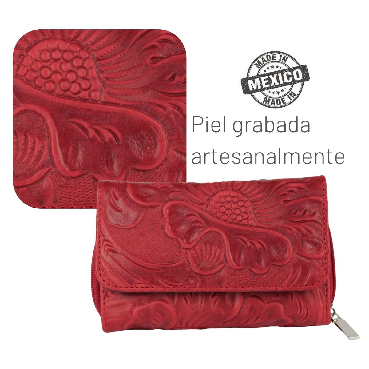 Cartera Mujer Piel Genuina Mediana Monedero Interiores en Sintético