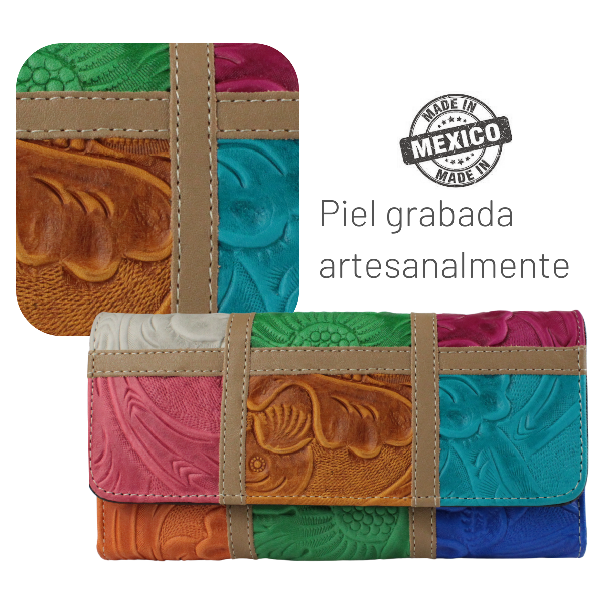 Cartera Mujer Piel Genuina Larga Tarjetero Removible Interiores en Sintético