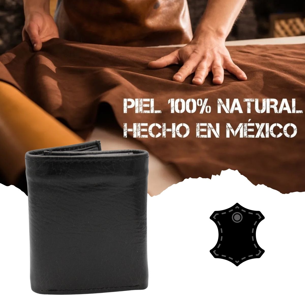 Cartera Hombre Piel Genuina Triple con Identificación Interiores en Piel
