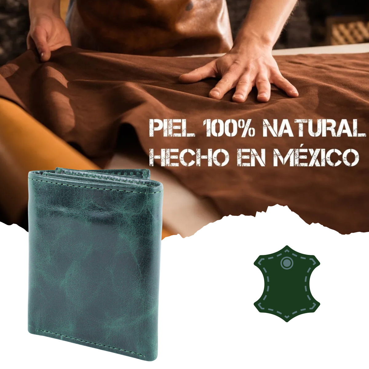 Cartera Hombre Piel Genuina Triple con Identificación Interiores en Piel