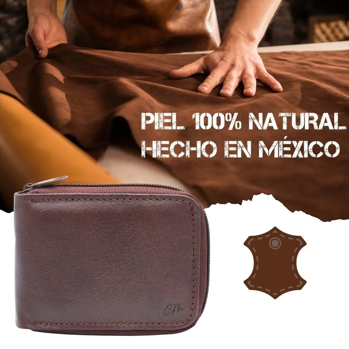 Cartera Hombre Piel Genuina Cierre Seguro Monedas Identificación Interiores en Piel