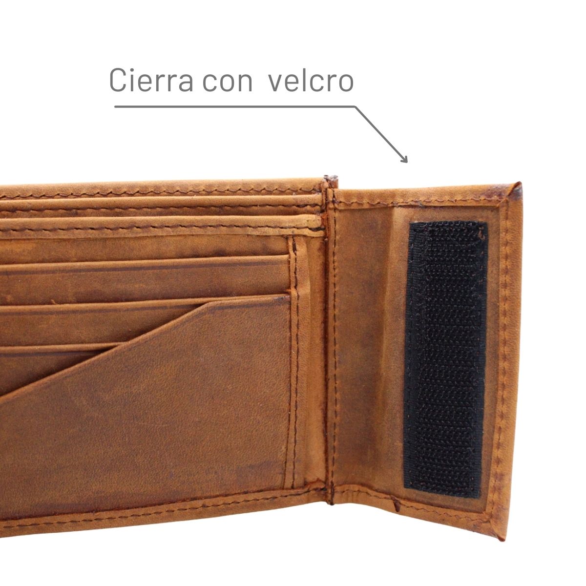 Cartera Hombre Piel Genuina Cierre Velcro Vintage Interiores en Tela