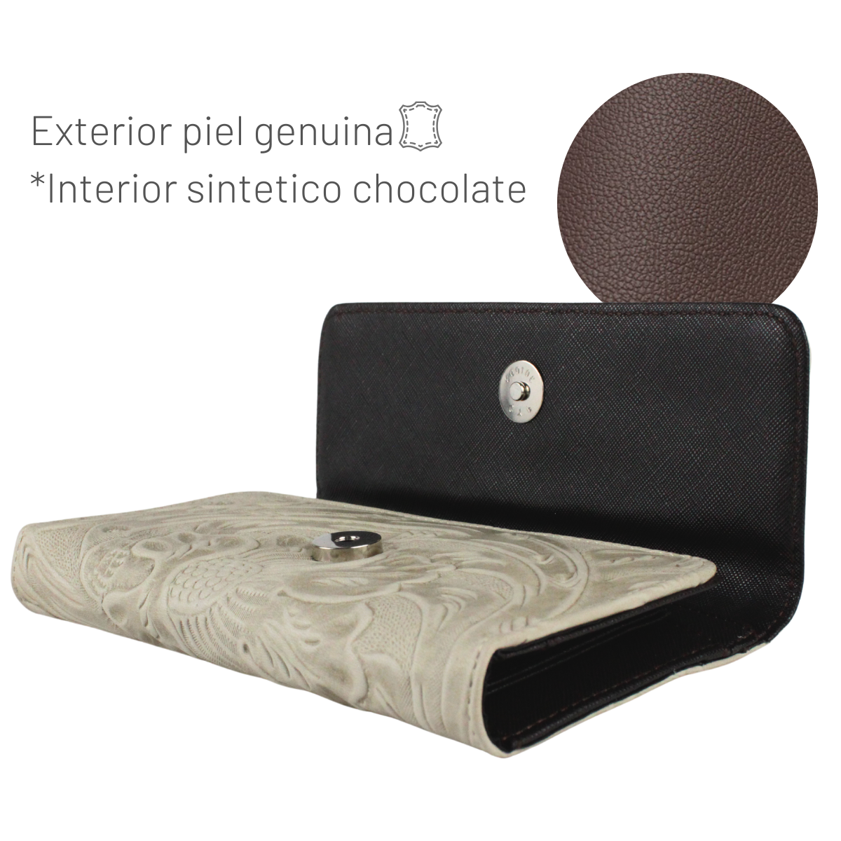 Cartera Mujer Piel Genuina Larga Tarjetero Removible Interiores en Sintético
