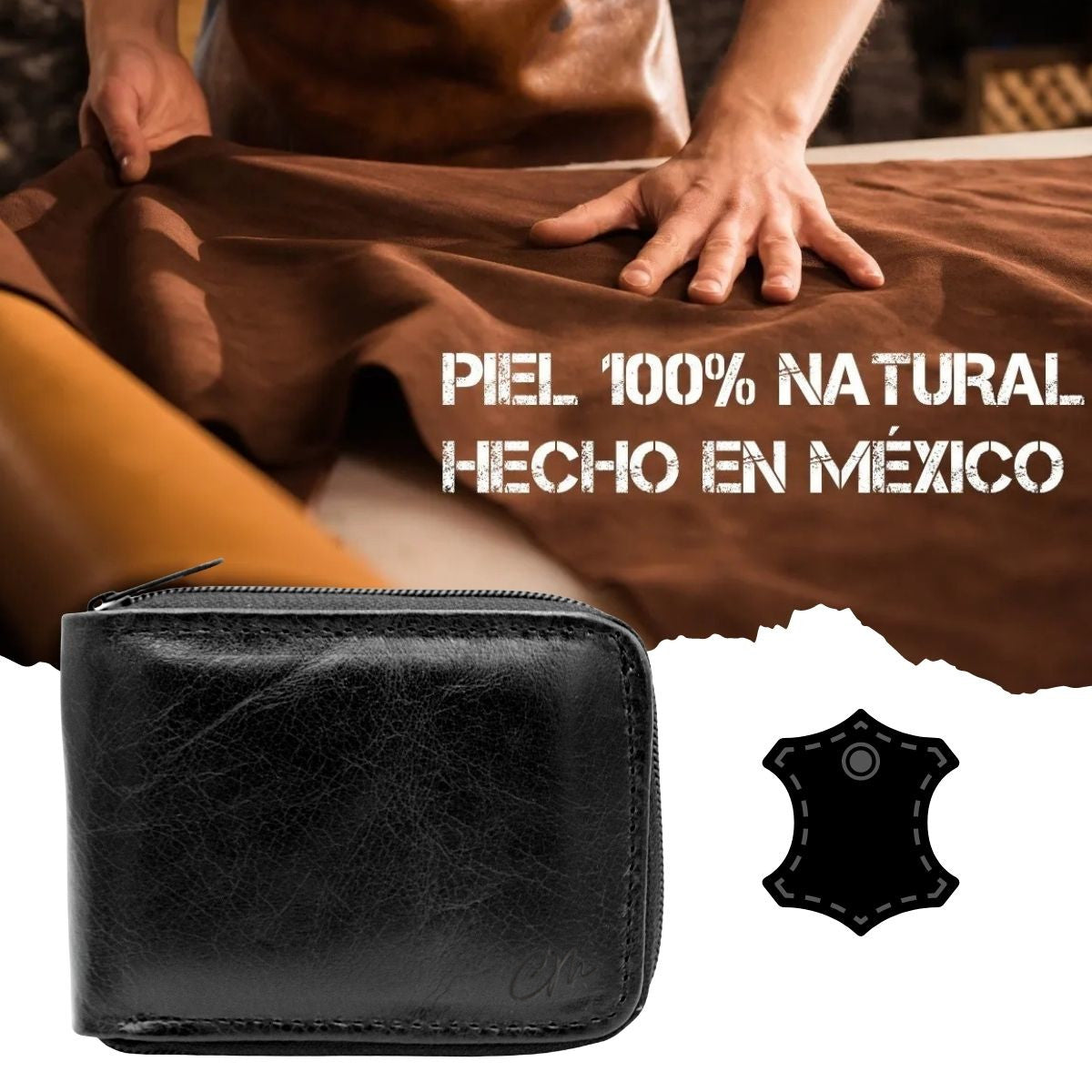 Cartera Hombre Piel Genuina Cierre Seguro Monedas Identificación Interiores en Piel