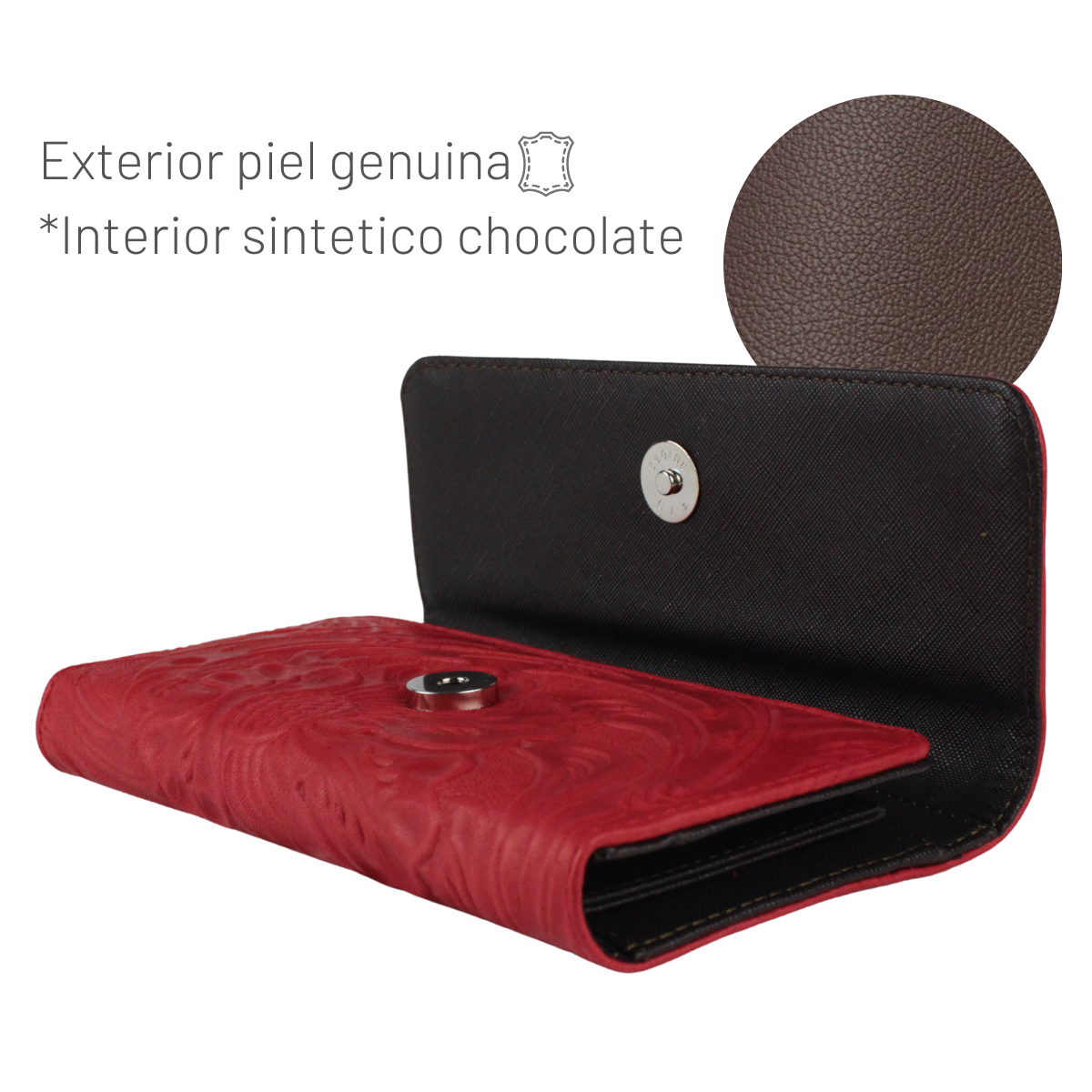 Cartera Mujer Piel Genuina Larga Tarjetero Removible Interiores en Sintético