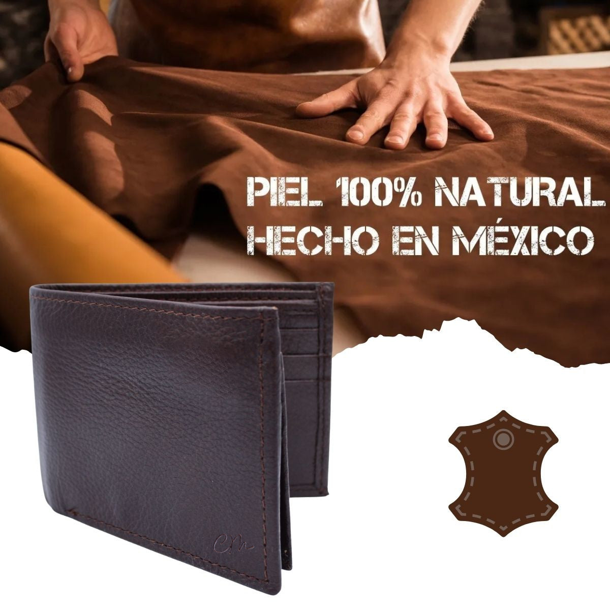 Cartera Hombre Piel Genuina Bifold División Oculta Interiores en Piel
