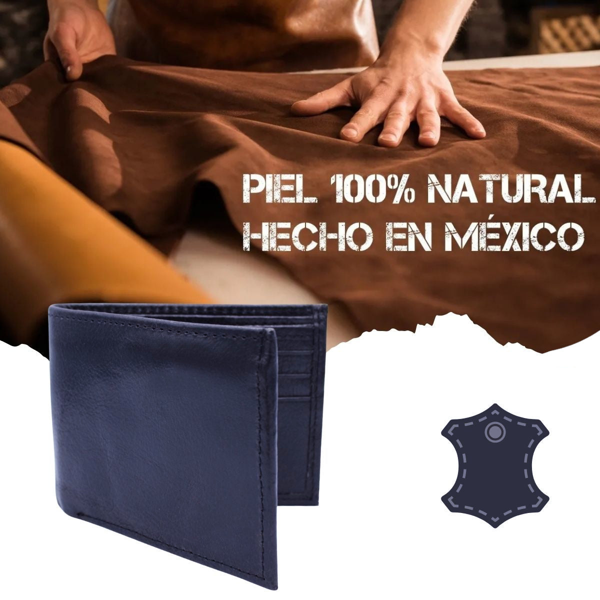 Cartera Hombre Piel Genuina Bifold División Oculta Interiores en Piel