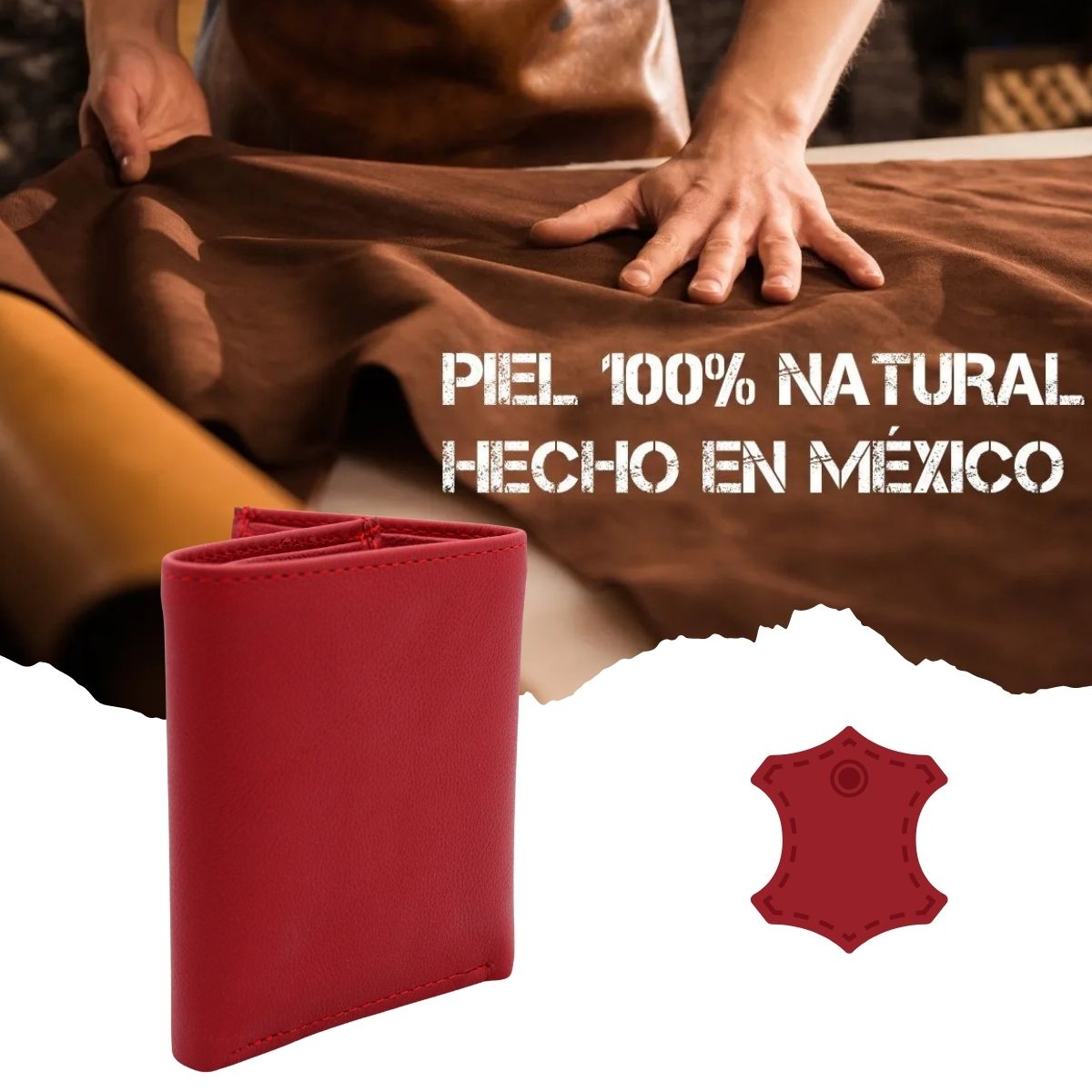 Cartera Hombre Piel Genuina Triple Compacta Interiores en Tela