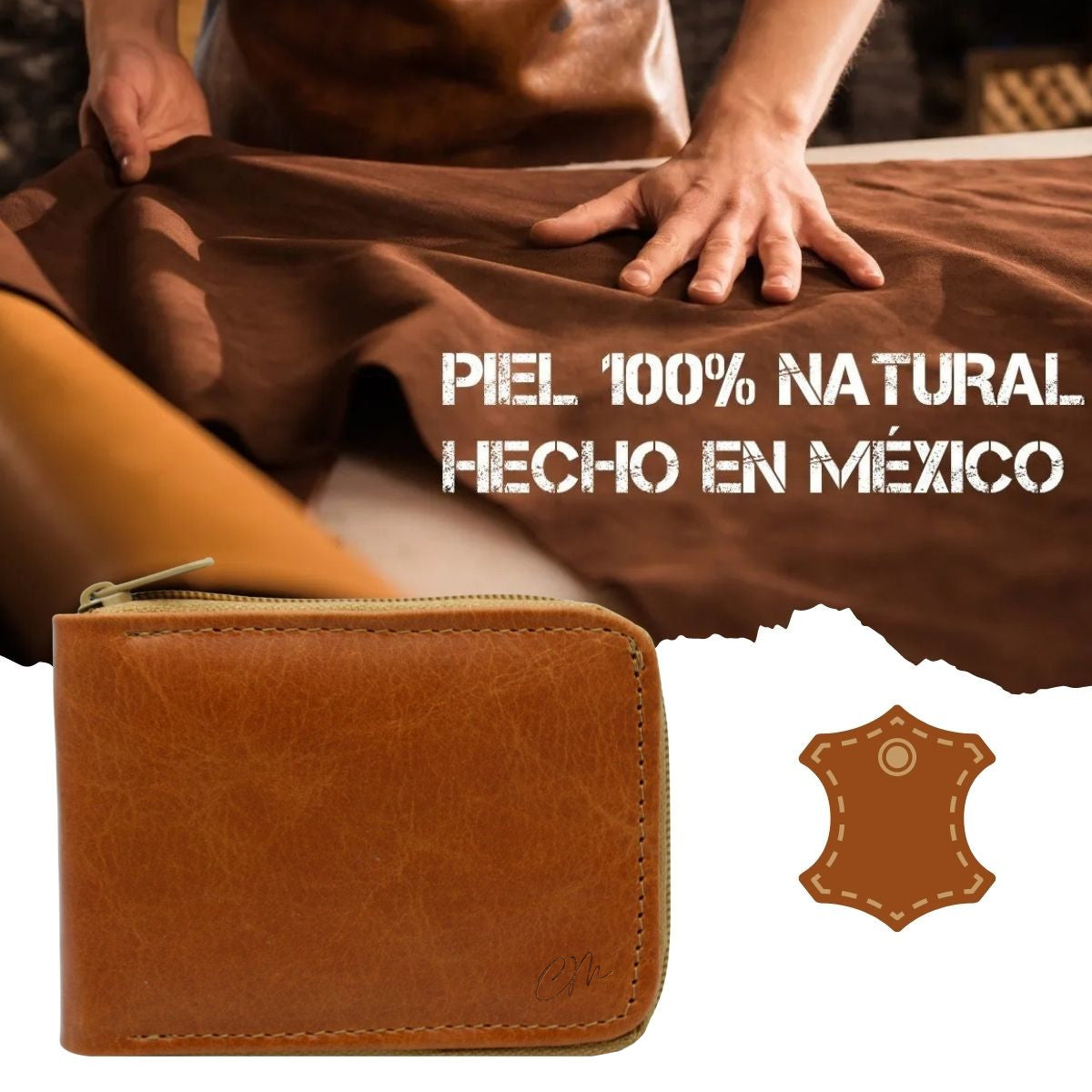 Cartera Hombre Piel Genuina Cierre Seguro Monedas Identificación Interiores en Piel
