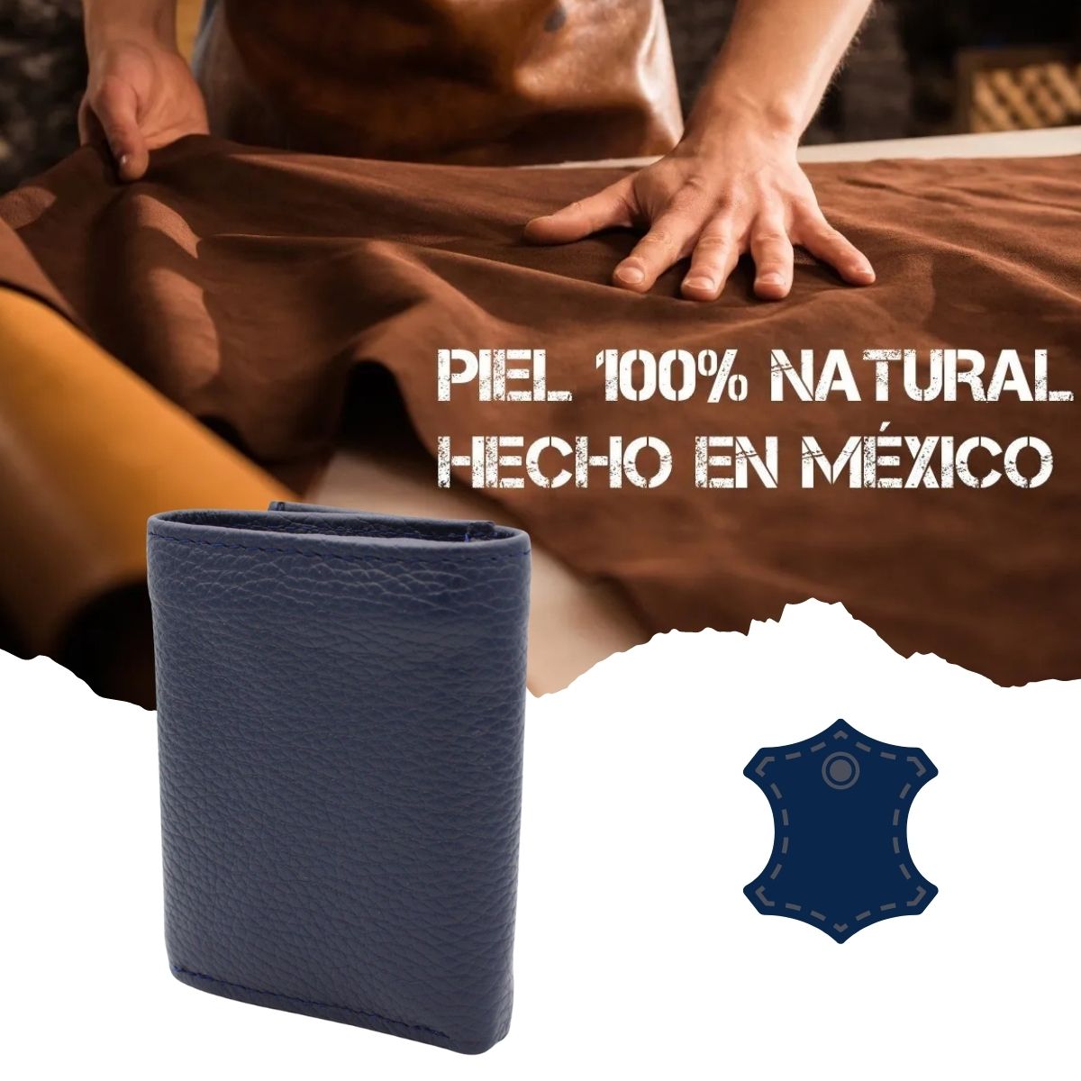 Cartera Hombre Piel Genuina Triple con Identificación Interiores en Piel