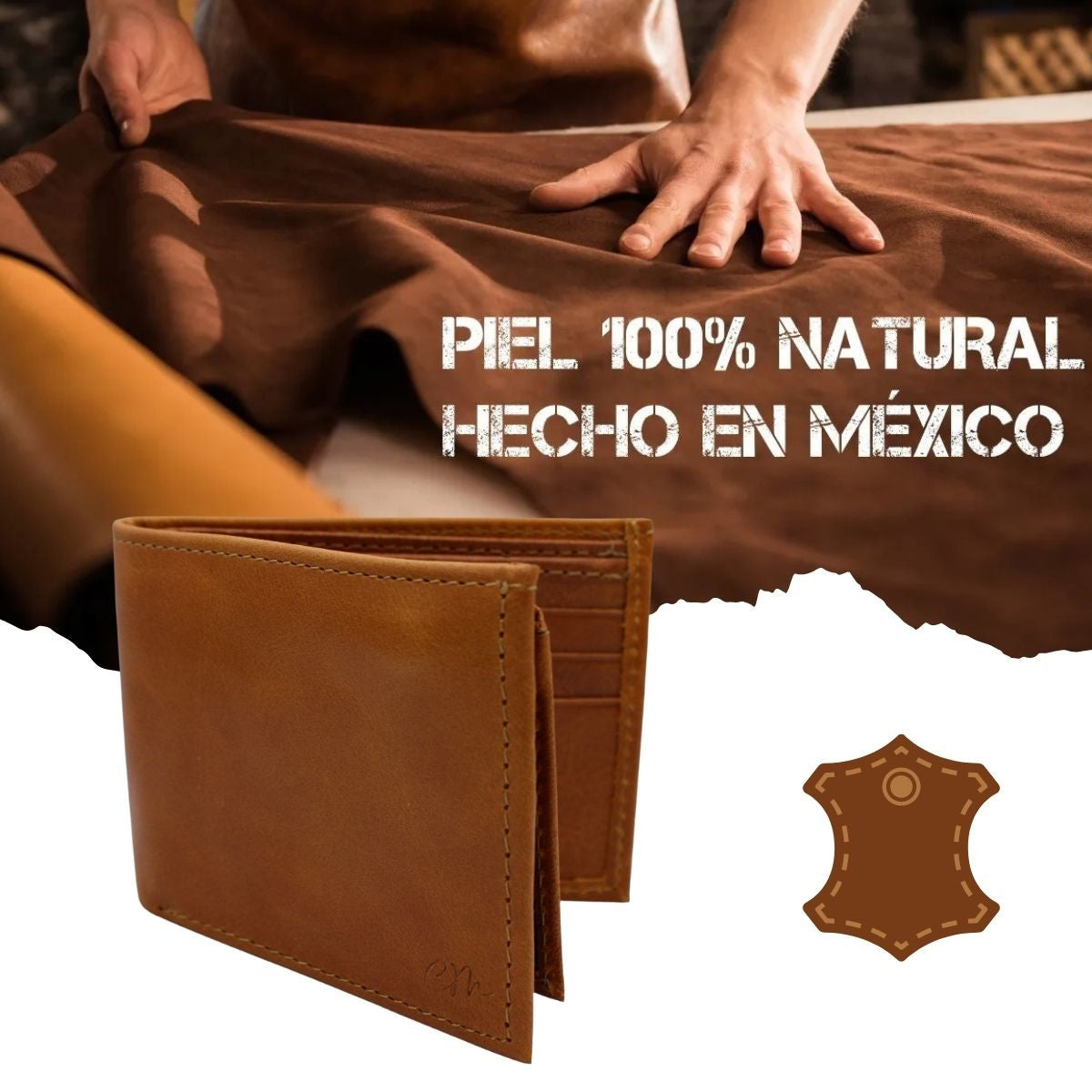 Cartera Hombre Piel Genuina Bifold División Oculta Interiores en Piel