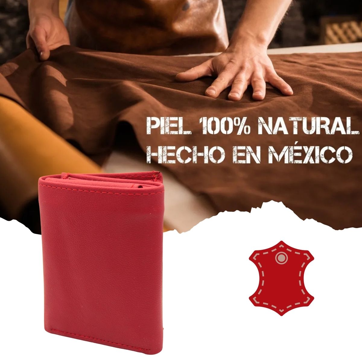 Cartera Hombre Piel Genuina Triple con Identificación Interiores en Piel