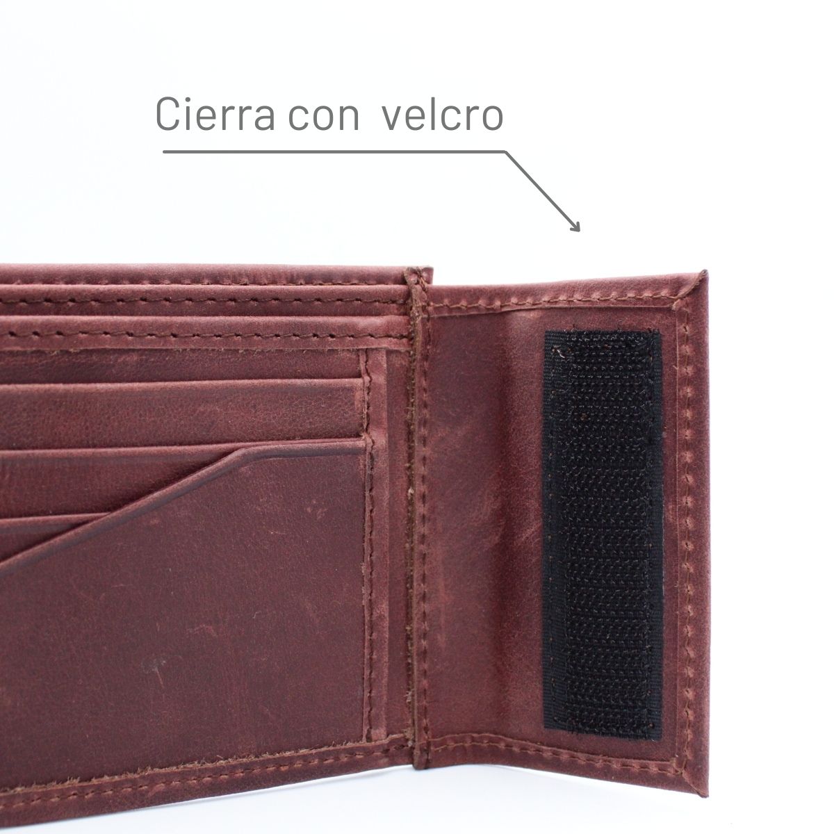 Cartera Hombre Piel Genuina Cierre Velcro Vintage Interiores en Tela