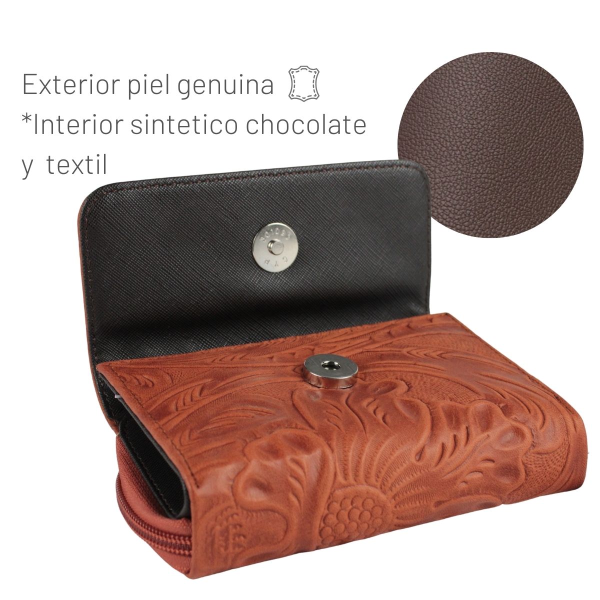 Cartera Mujer Piel Genuina Mediana Monedero Interiores en Sintético