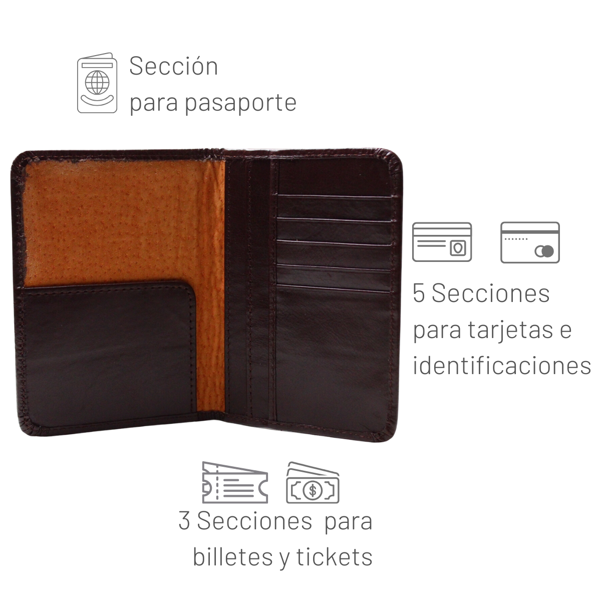 Cartera Tarjetero Porta Pasaporte Piel Genuina Interiores en Piel