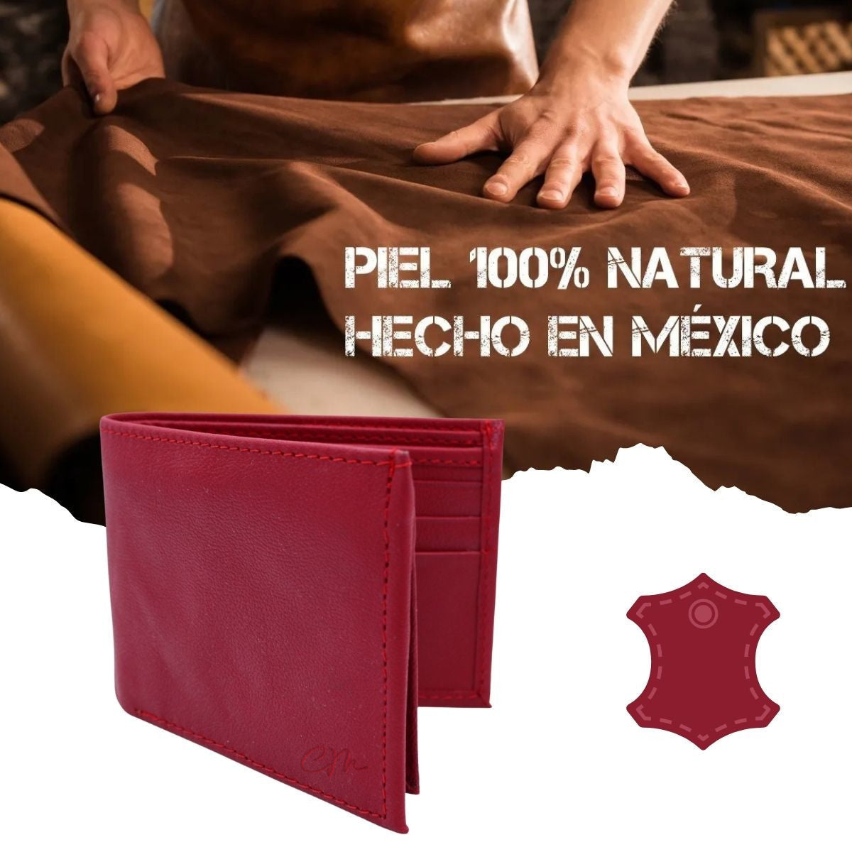 Cartera Hombre Piel Genuina Bifold División Oculta Interiores en Piel
