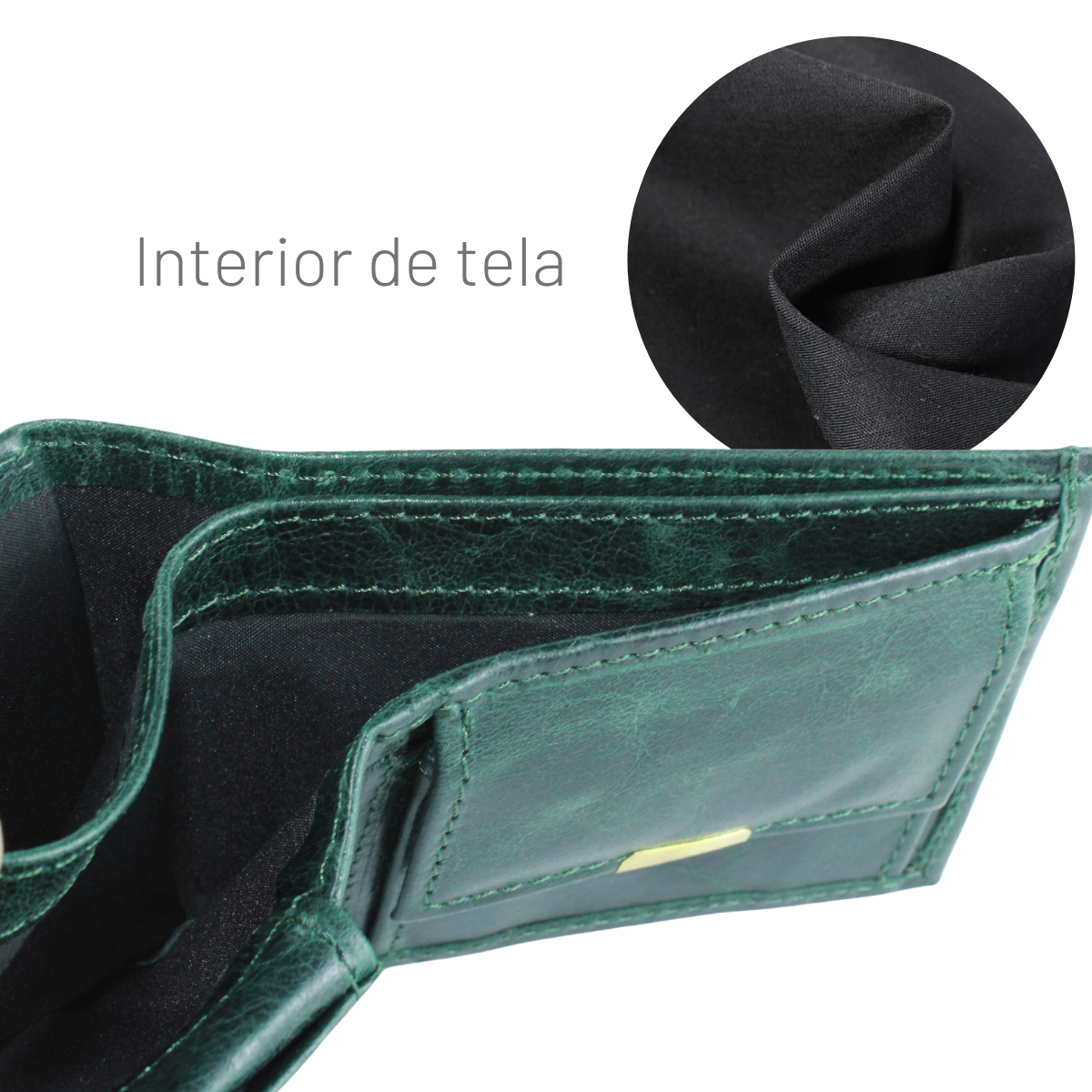 Cartera Hombre Piel Genuina Monedero Interiores en Tela