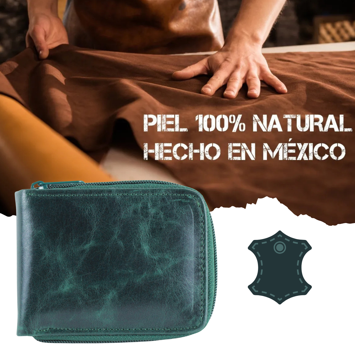 Cartera Hombre Piel Genuina Cierre Seguro Monedas Identificación Interiores en Piel