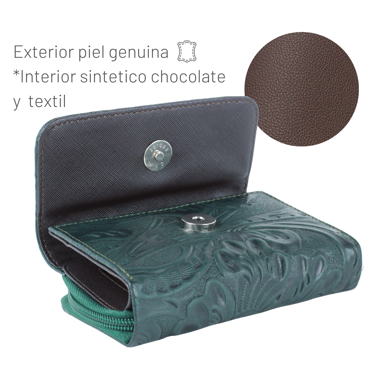 Cartera Mujer Piel Genuina Mediana Monedero Interiores en Sintético
