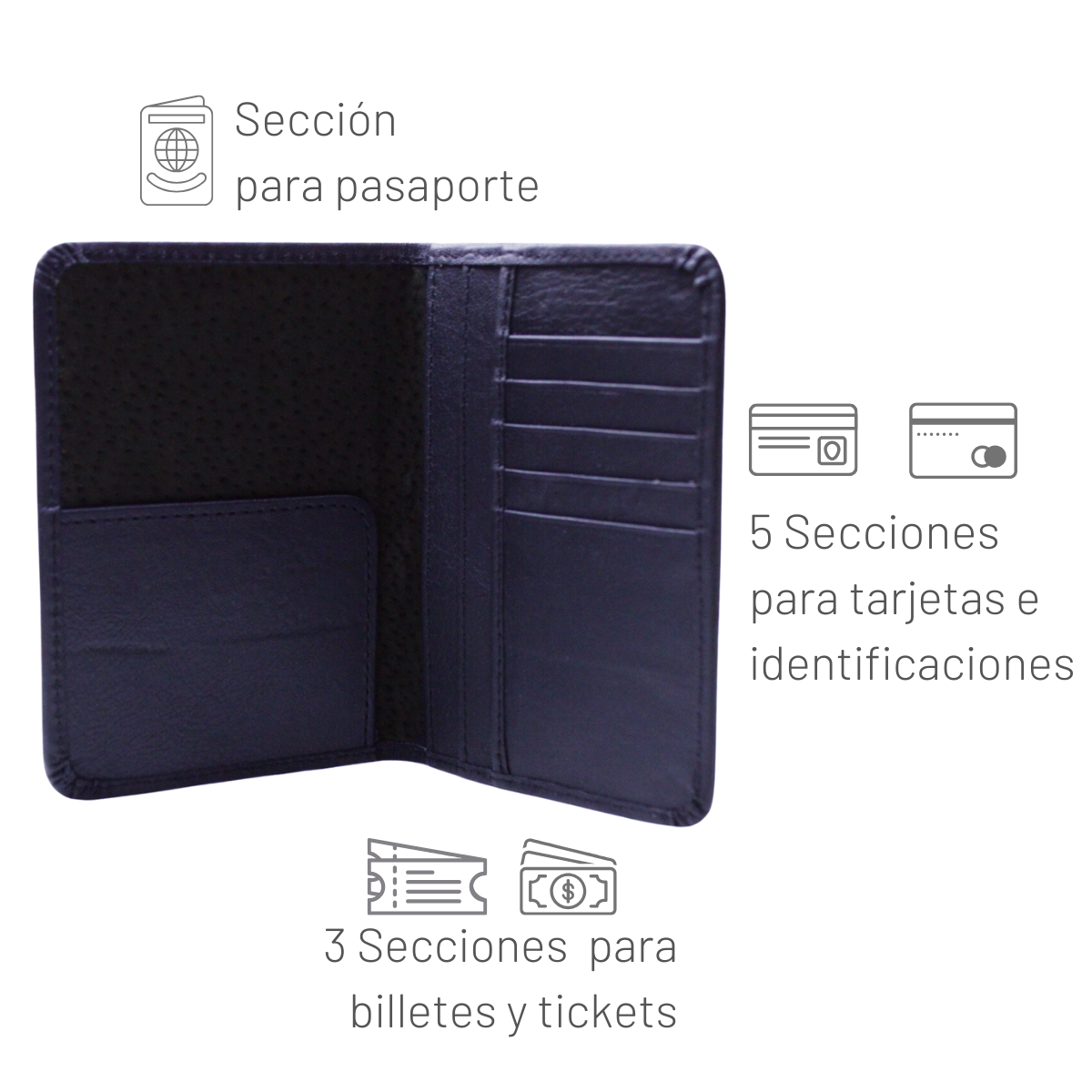 Cartera Tarjetero Porta Pasaporte Piel Genuina Interiores en Piel