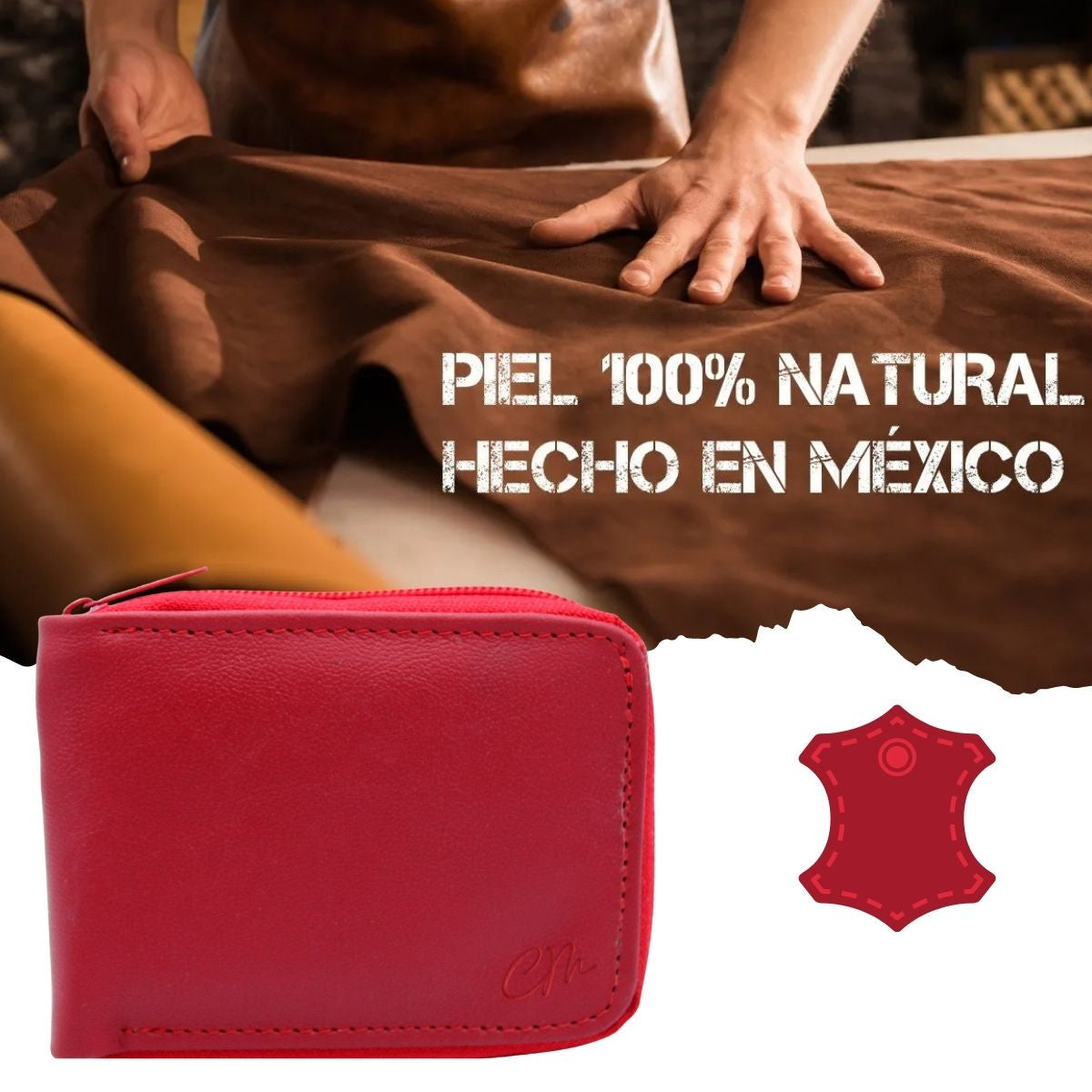 Cartera Hombre Piel Genuina Cierre Seguro Monedas Identificación Interiores en Piel