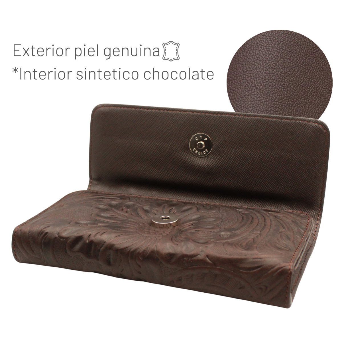 Cartera Mujer Piel Genuina Larga Tarjetero Removible Interiores en Sintético