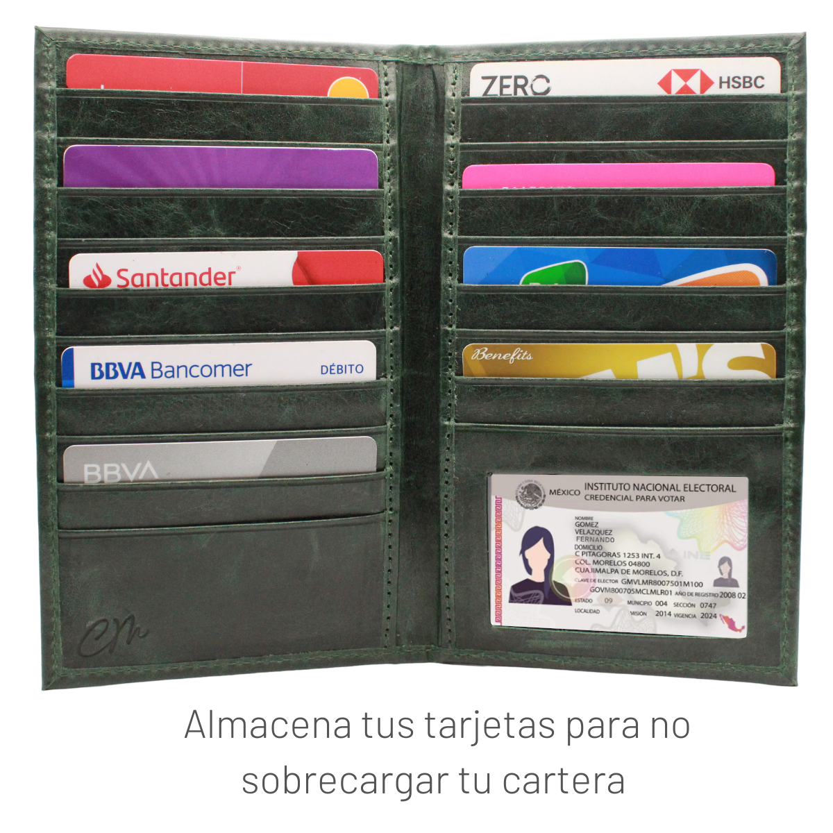 Cartera Tarjetero Piel Genuina Largo Interiores en Tela