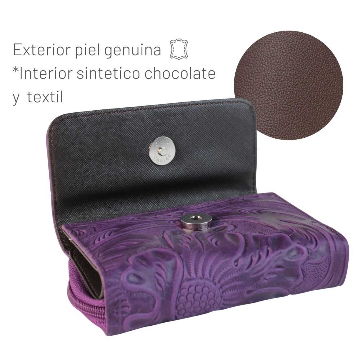 Cartera Mujer Piel Genuina Mediana Monedero Interiores en Sintético