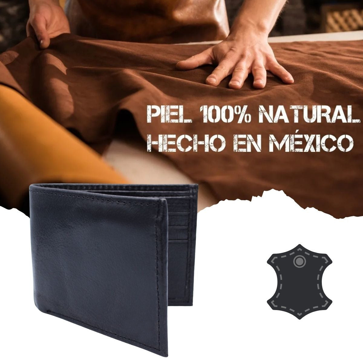 Cartera Hombre Piel Genuina Bifold División Oculta Interiores en Piel