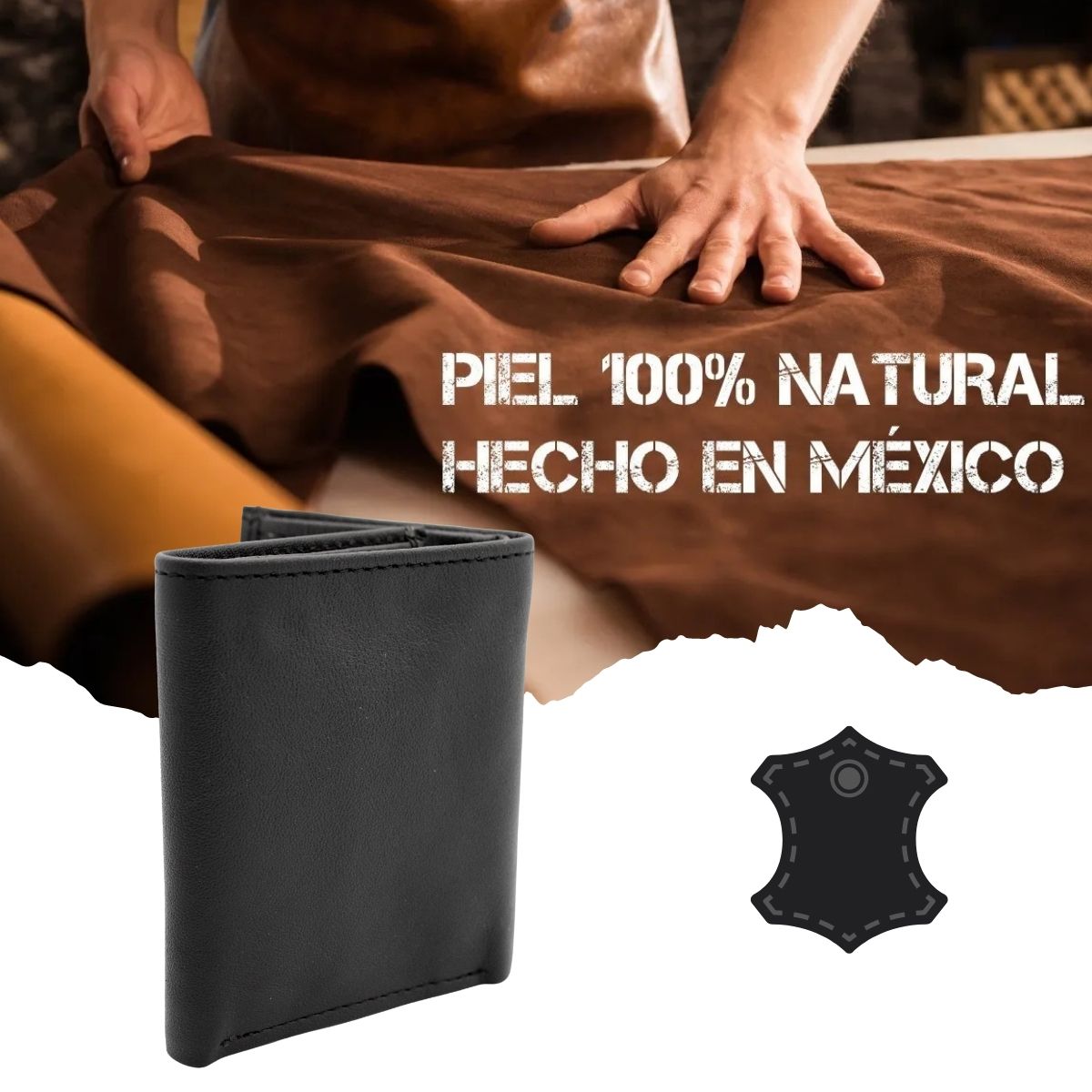 Cartera Hombre Piel Genuina Triple Compacta Interiores en Tela
