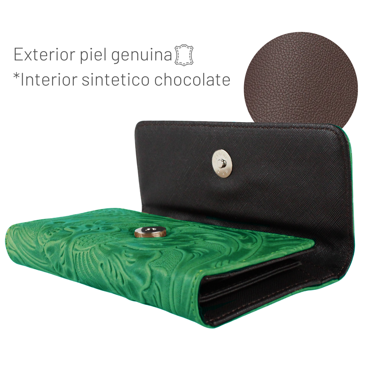 Cartera Mujer Piel Genuina Larga Tarjetero Removible Interiores en Sintético