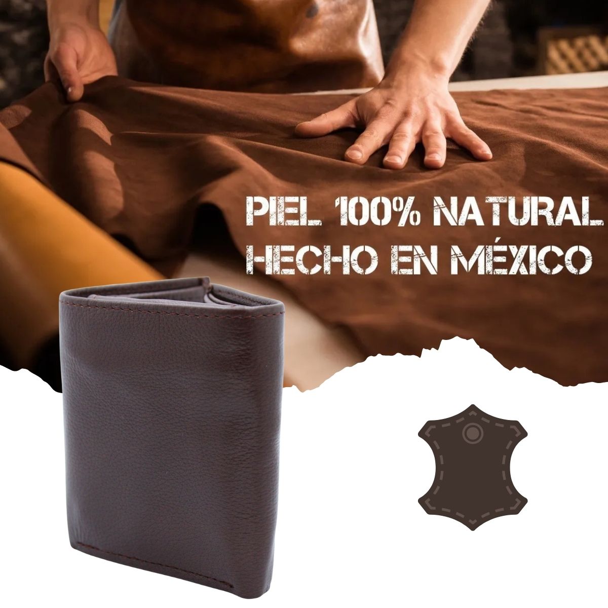 Cartera Hombre Piel Genuina Triple con Identificación Interiores en Piel