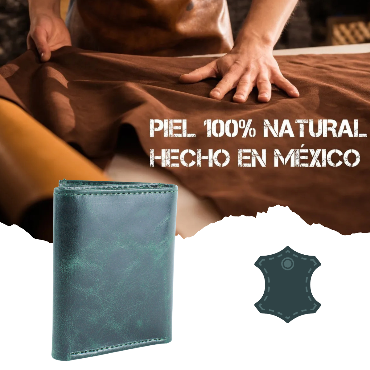 Cartera Hombre Piel Genuina Triple Compacta Interiores en Tela