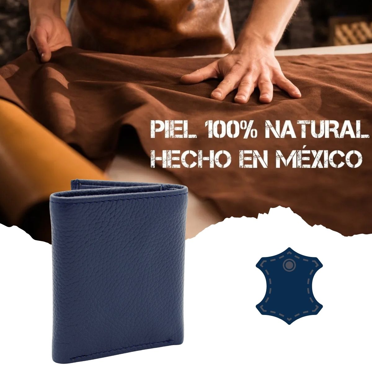 Cartera Hombre Piel Genuina Triple Compacta Interiores en Tela
