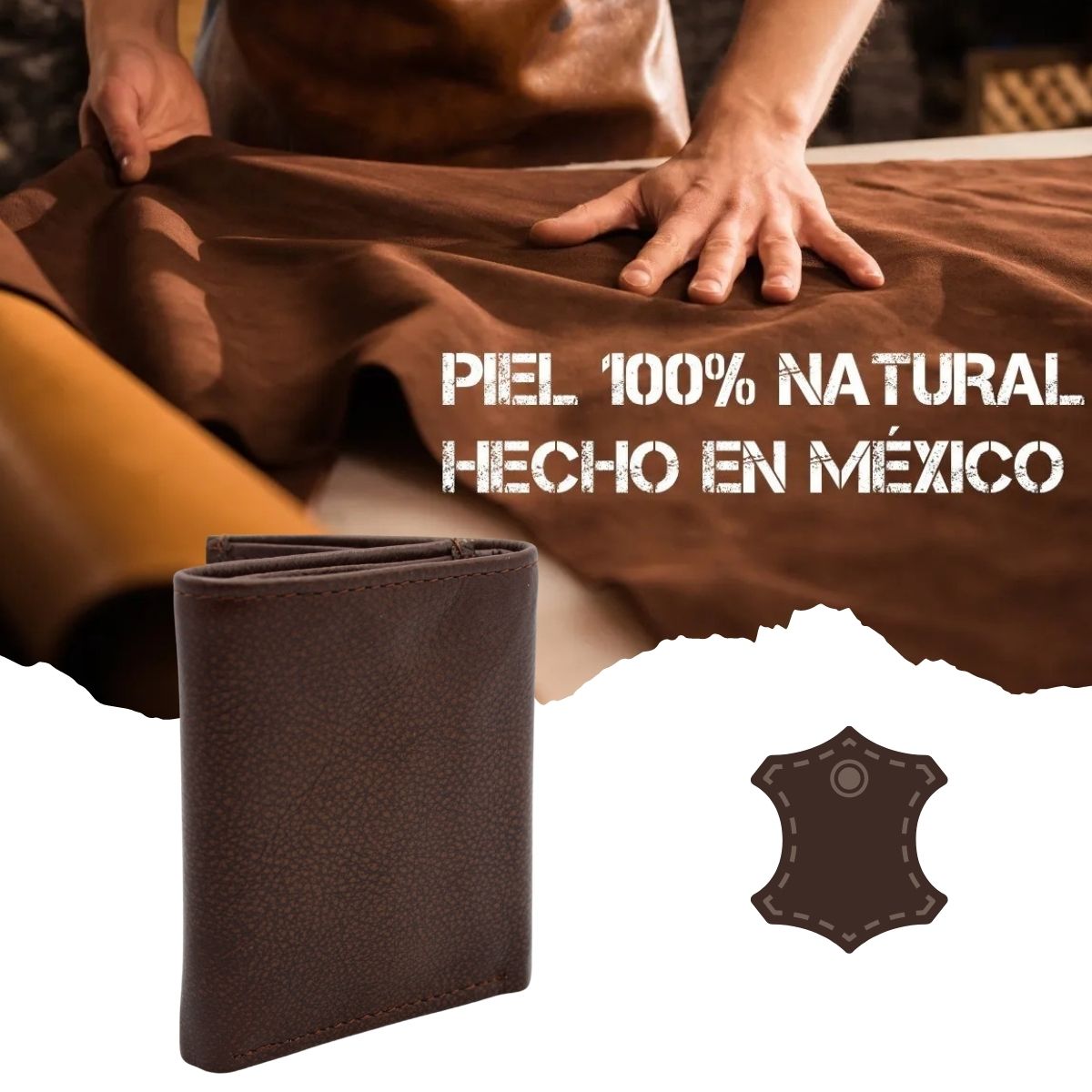 Cartera Hombre Piel Genuina Triple Compacta Interiores en Tela