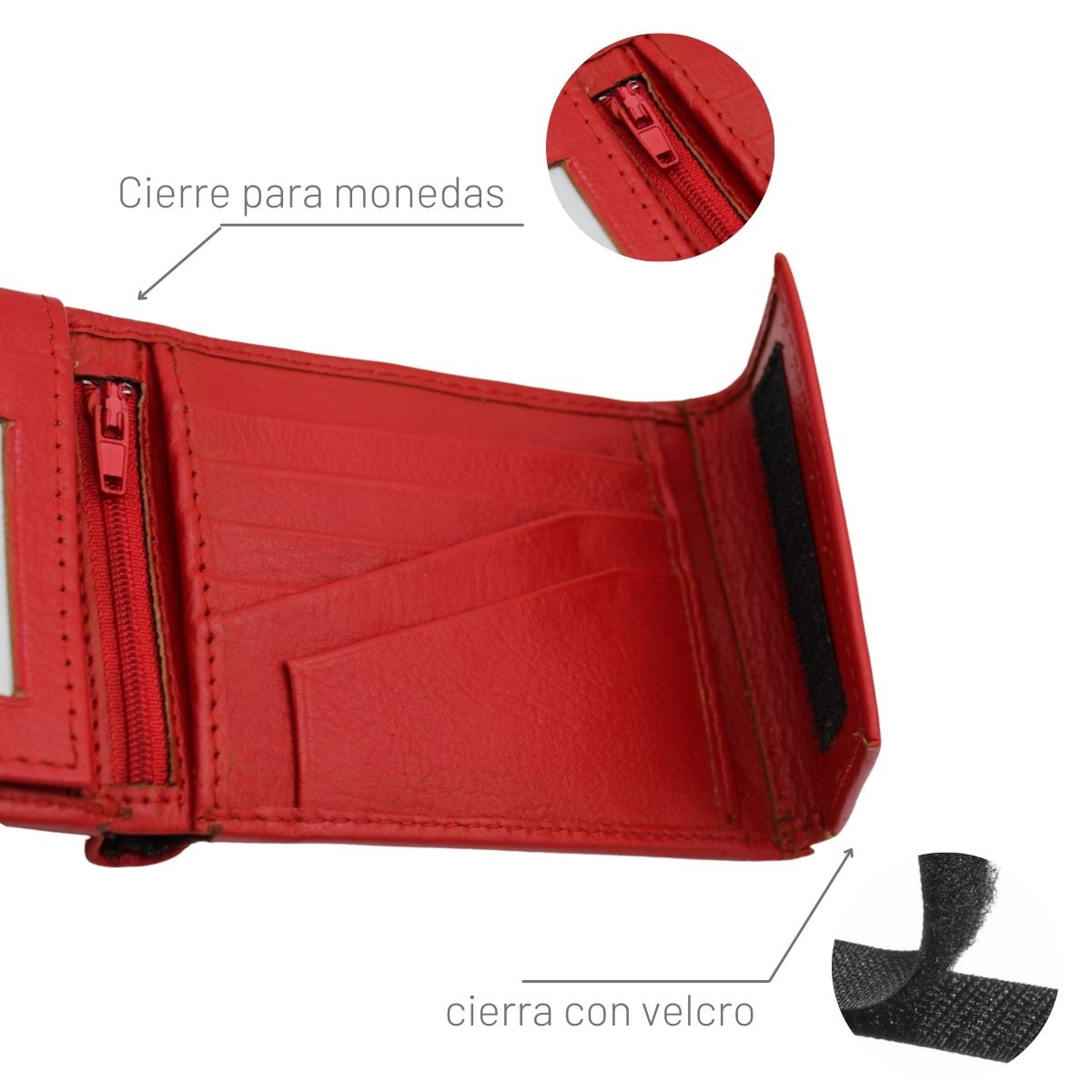 Cartera Hombre Piel Genuina Cierre Velcro Monedero Identificación Interiores en Tela