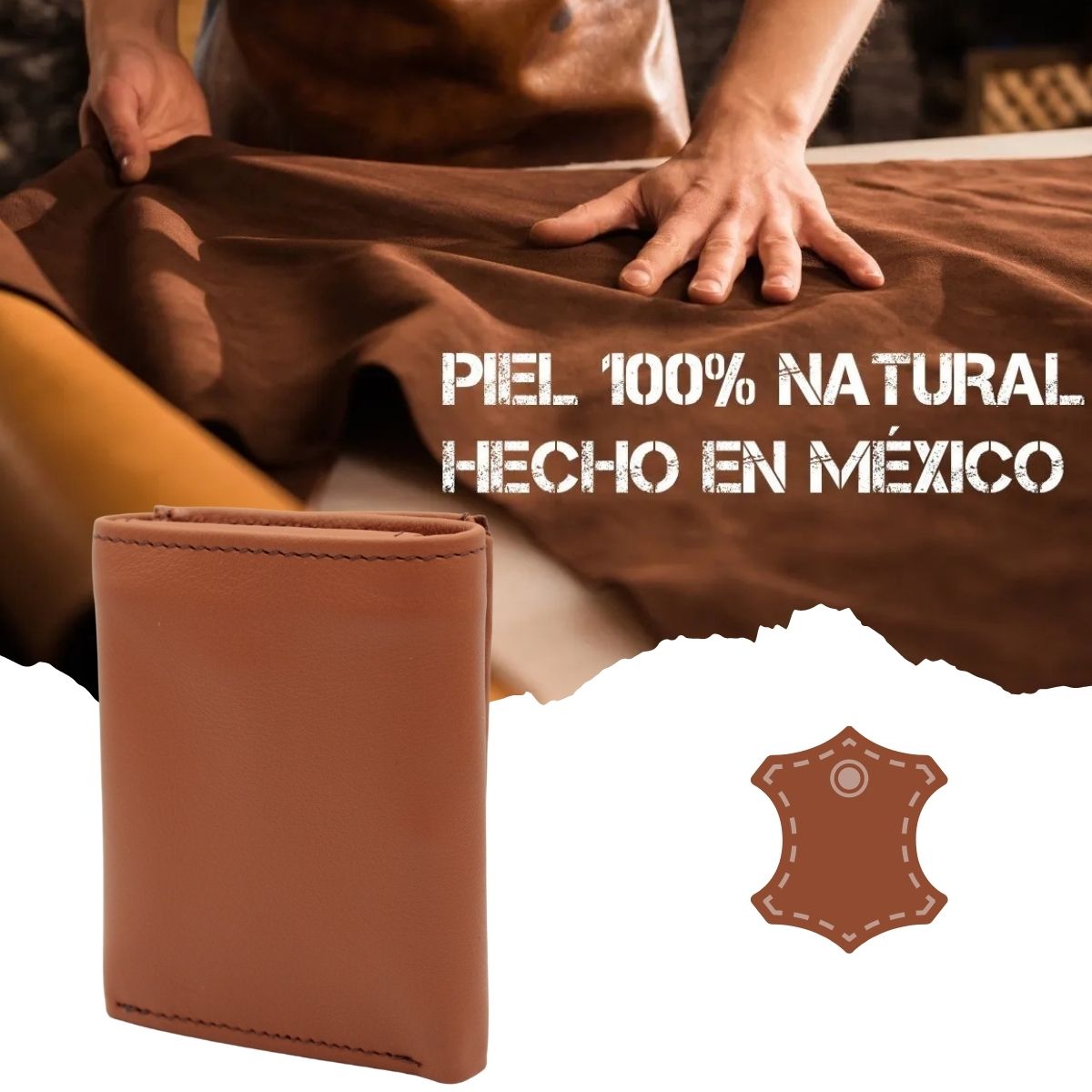 Cartera Hombre Piel Genuina Triple Cierre Interno Interiores en Piel