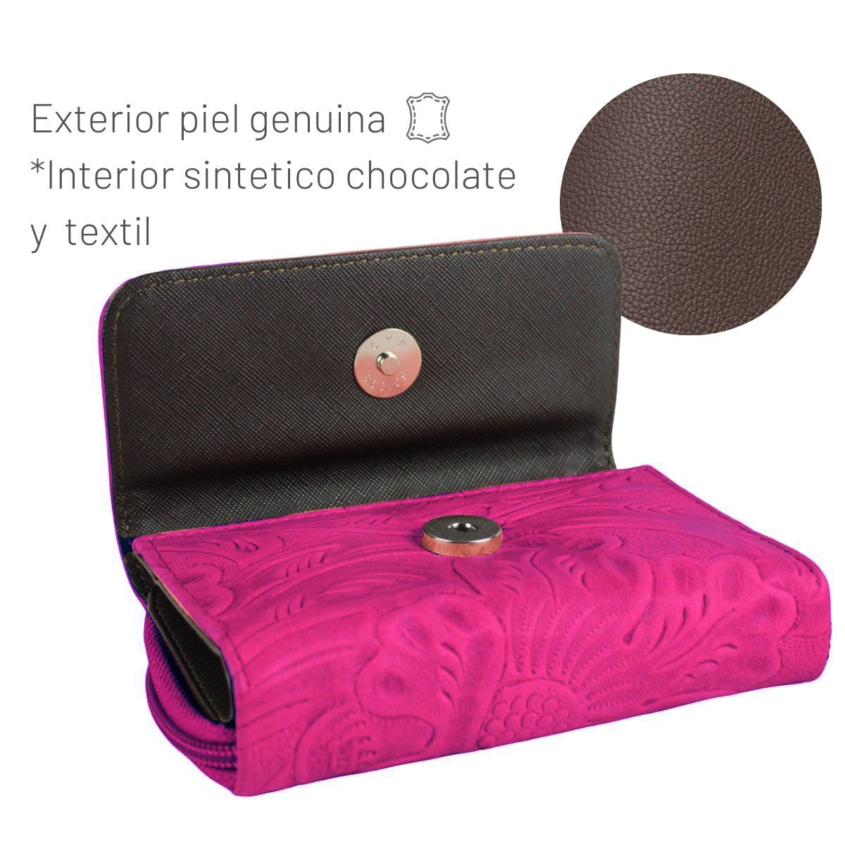 Cartera Mujer Piel Genuina Mediana Monedero Interiores en Sintético