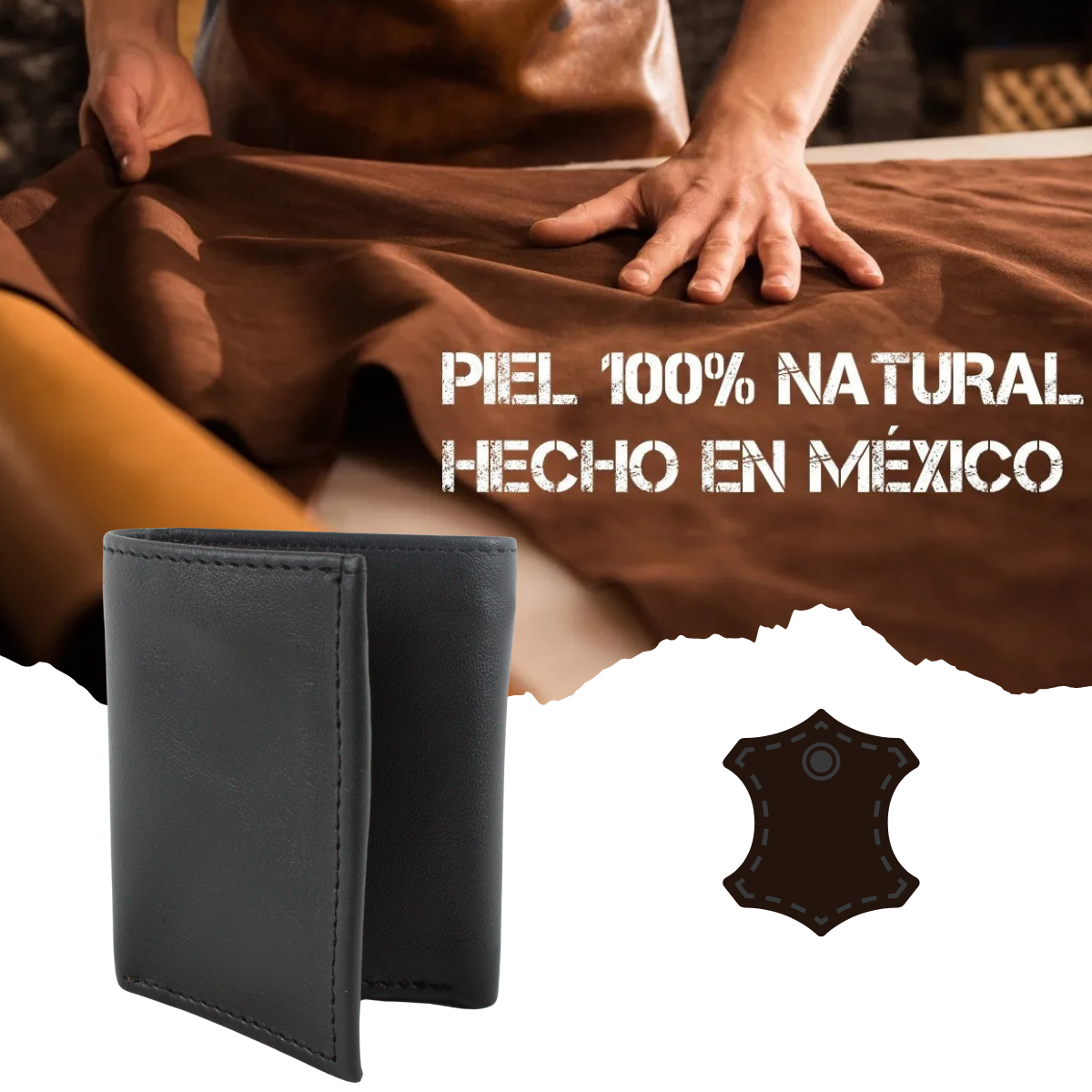 Cartera Hombre Piel Genuina Triple Cierre Interno Interiores en Piel