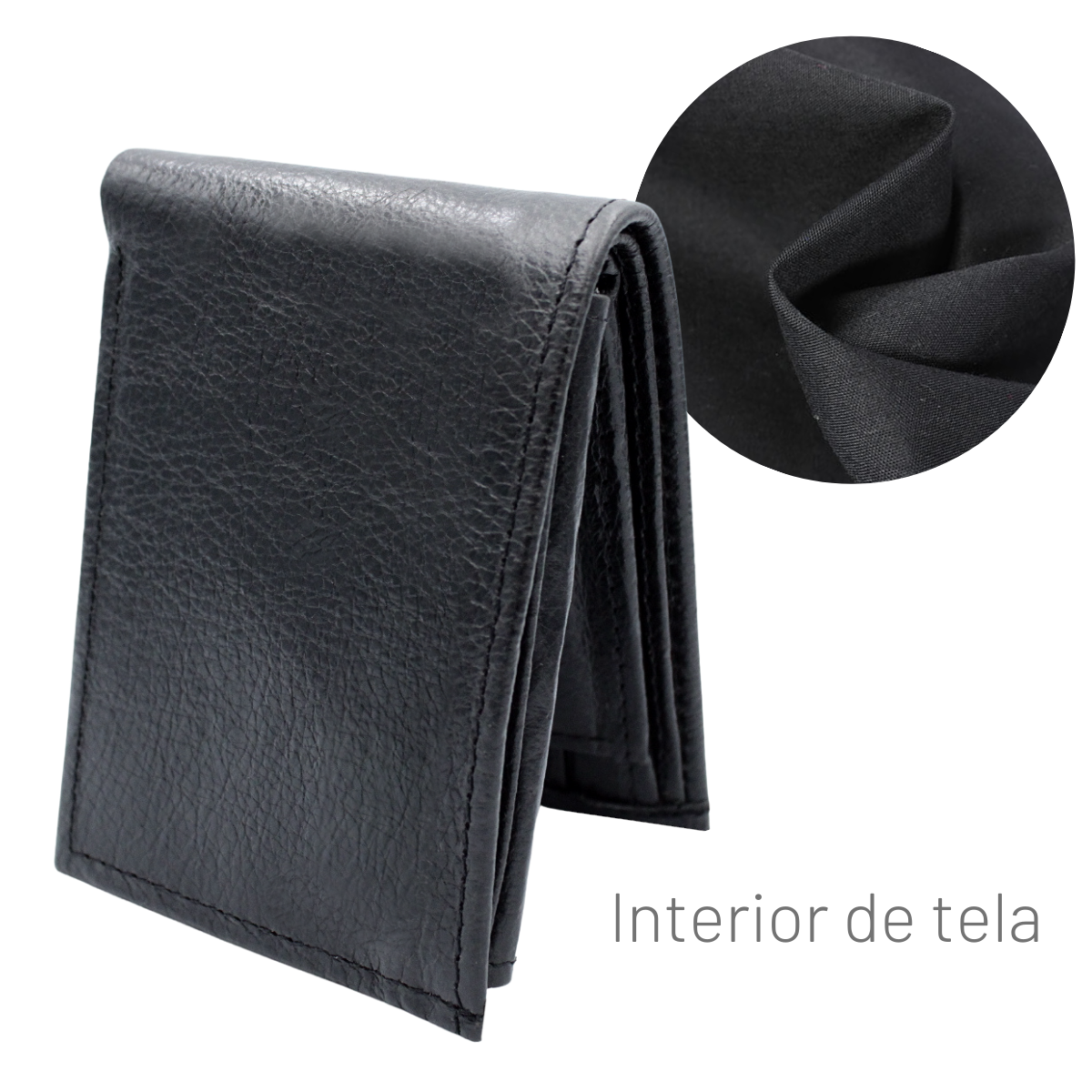 Cartera Hombre Piel Genuina Monedero Interiores en Tela