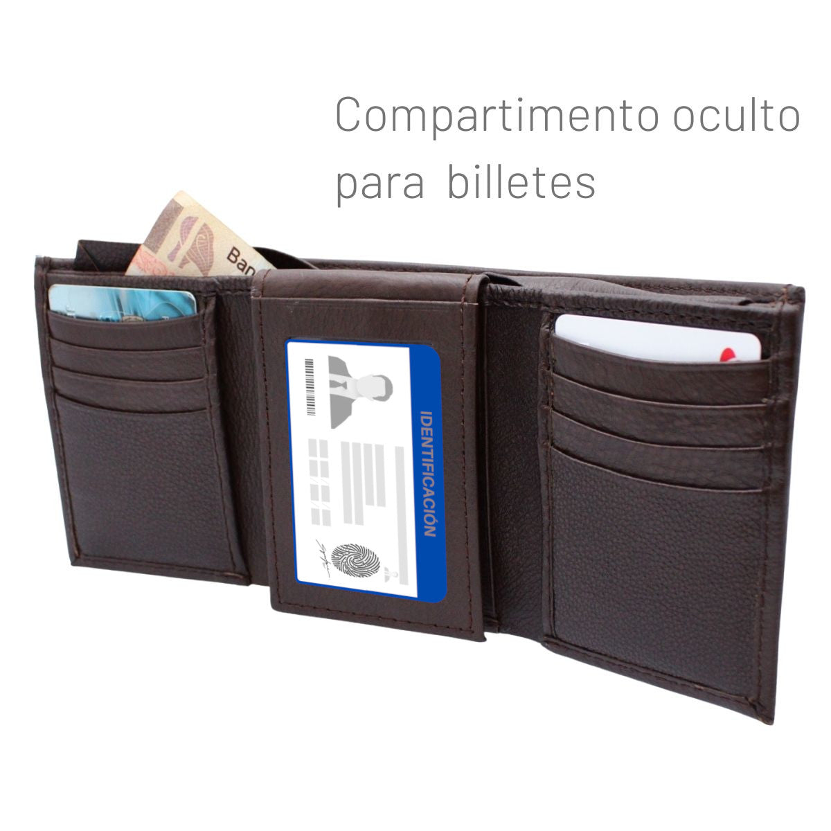 Cartera Hombre Piel Genuina Triple con Identificación Interiores en Piel