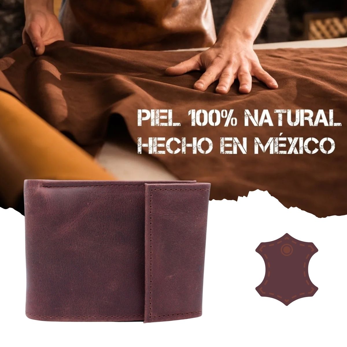 Cartera Hombre Piel Genuina Cierre Velcro Vintage Interiores en Tela