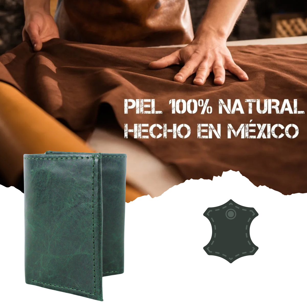 Cartera Hombre Piel Genuina Triple Cierre Interno Interiores en Piel