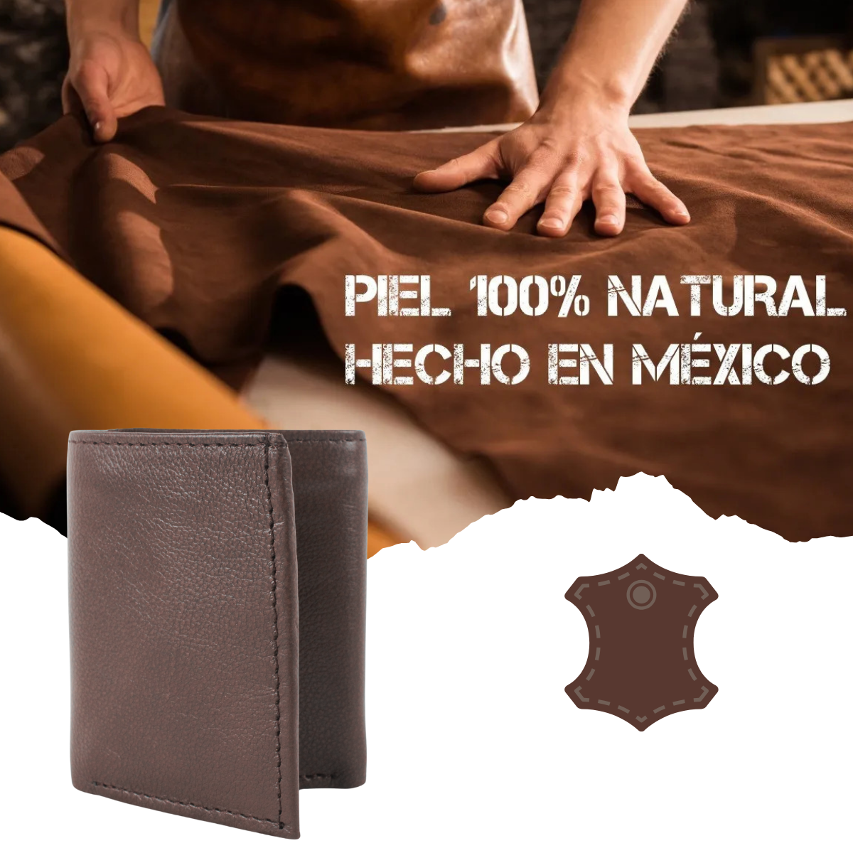 Cartera Hombre Piel Genuina Triple Cierre Interno Interiores en Piel