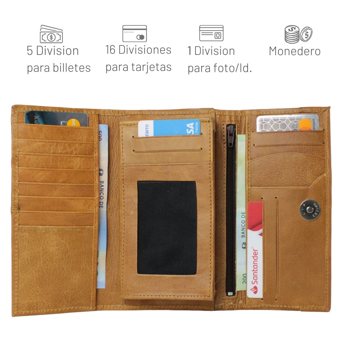 Cartera Mujer Piel Genuina Amplia Interiores en Piel