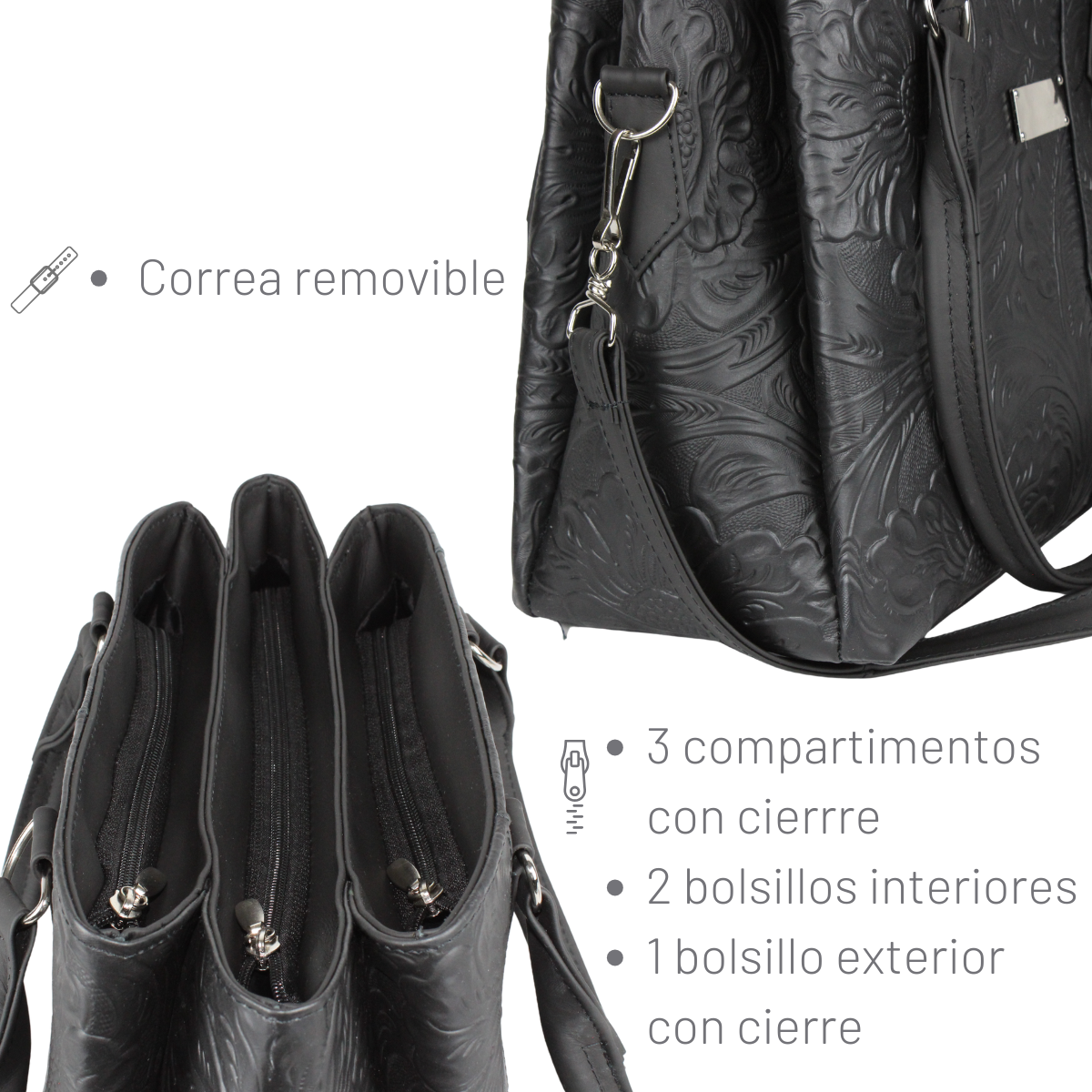 Bolsa Mujer Piel Genuina Artesanal Grande Interiores en Tela