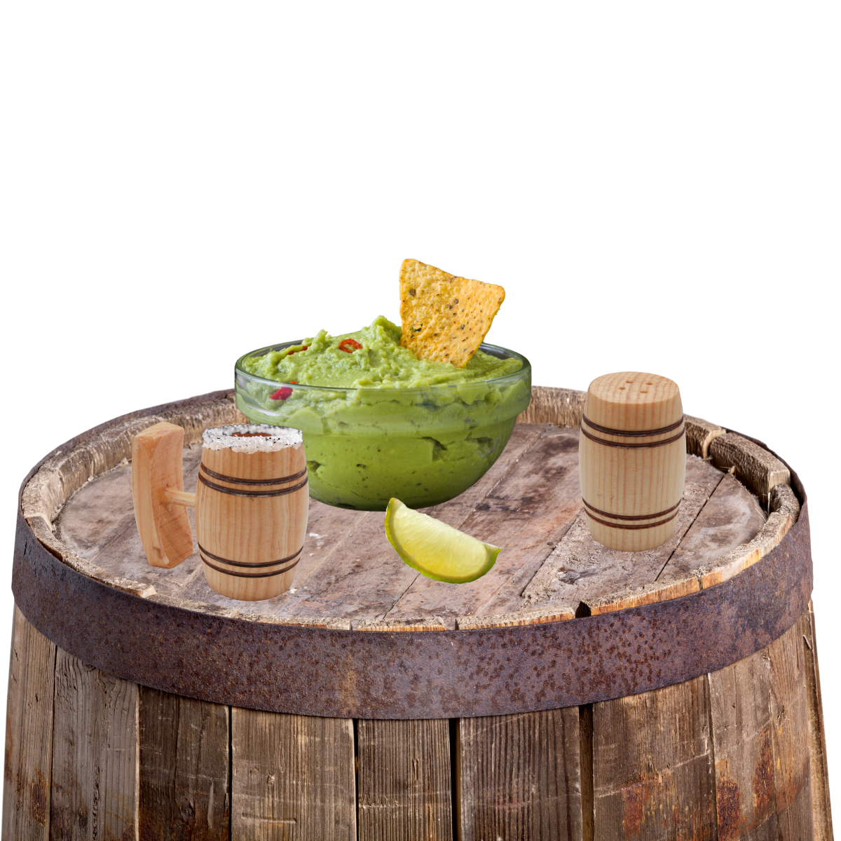 Tequilero Salero Destapador Set Barrilito Madera Artesanal Decorativo