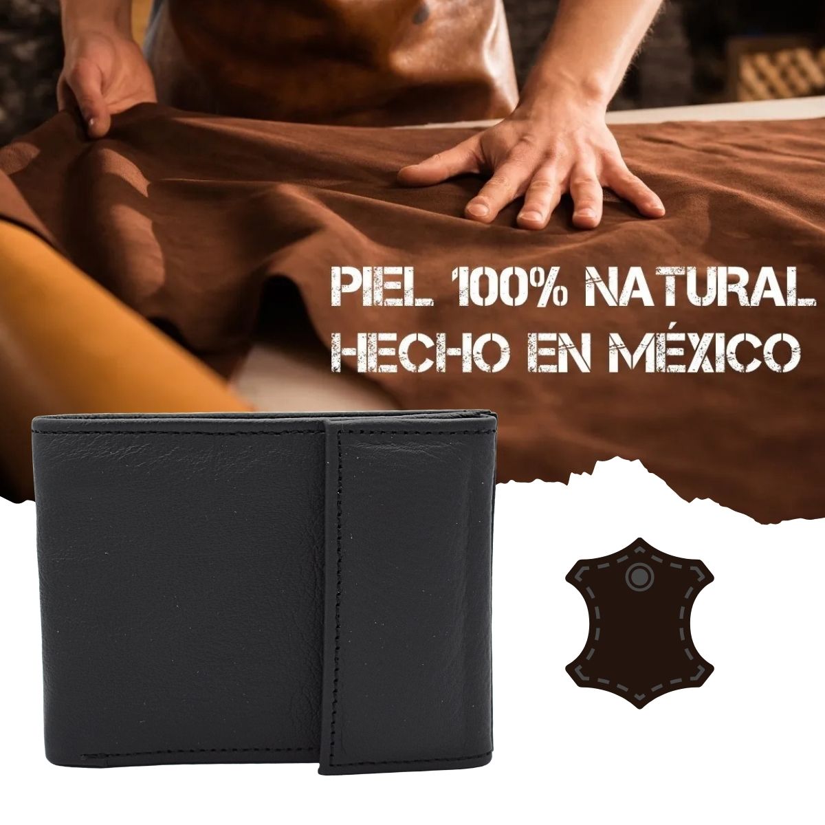 Cartera Hombre Piel Genuina Cierre Velcro Monedero Identificación Interiores en Tela