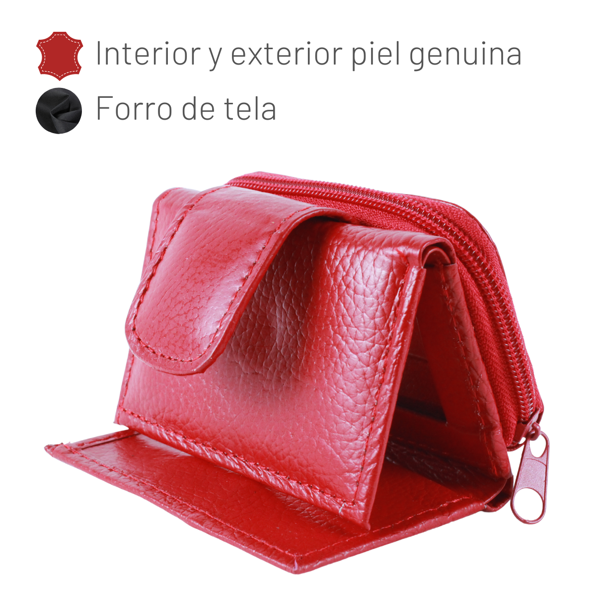 Cartera Mujer Piel Genuina Chica Monedero Interiores en Tela