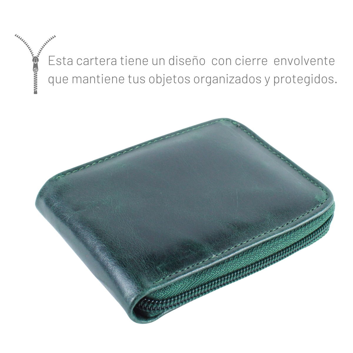 Cartera Hombre Piel Genuina Cierre Seguro Monedas Interiores en Tela